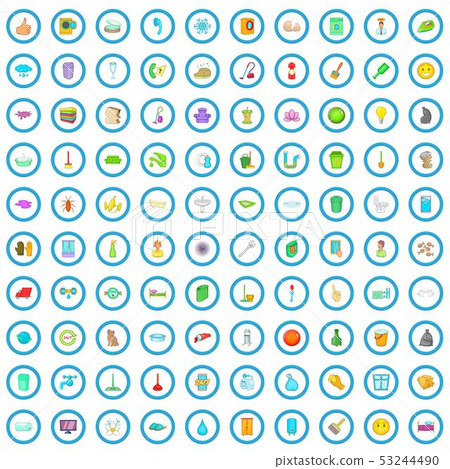 100 cleaning service icons set, cartoon style 53244490