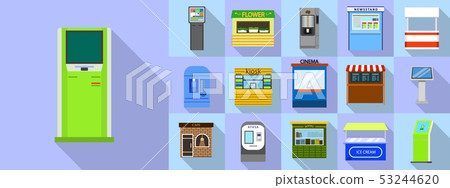 Kiosk icons set, flat style Kiosk icons set, flat style 53244620