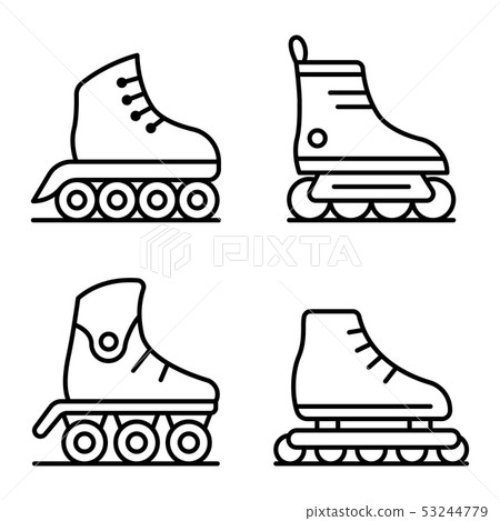 Inline skates icons set, outline style 53244779