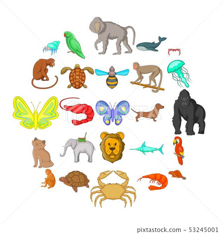 Wood animals icons set, cartoon style Wood animals icons set, cartoon style 53245001