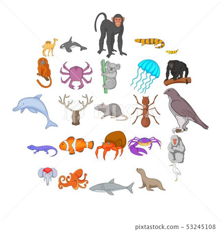 Fishs icons set, cartoon style Fishs icons set, cartoon style 53245108