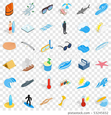 Rest in beach icons set, isometric style 53245832