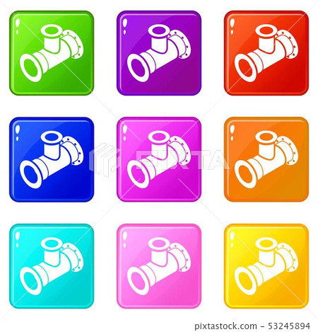 Tee pipe icons set 9 color collection 53245894