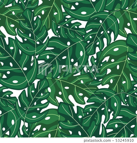 Tropical monstera leaves seamless repeat pattern . - Stock Illustration ...