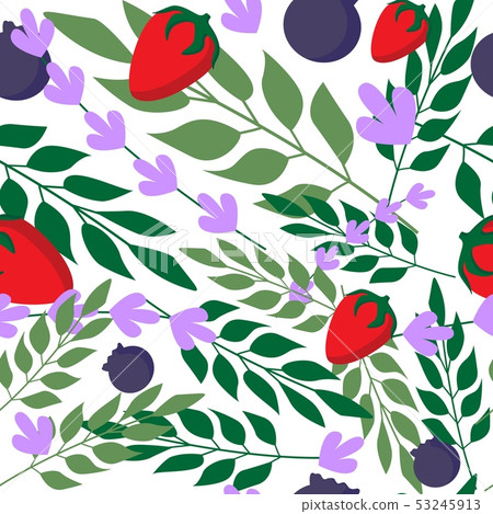 Wild strawberry and Herbal leaves seamless pattern - Stock Illustration ...