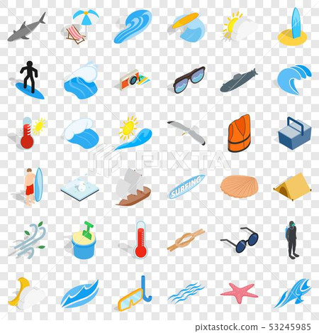 Beach icons set, isometric style 53245985