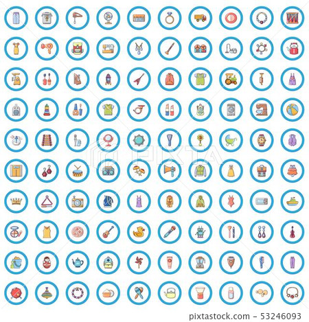 100 department store icons set, cartoon style 53246093