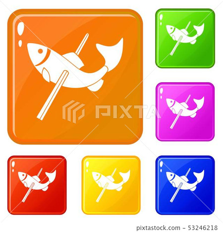 Fishing icons set vector color 53246218