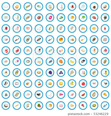100 delicious dishes icons set, isometric 3d style 53246229