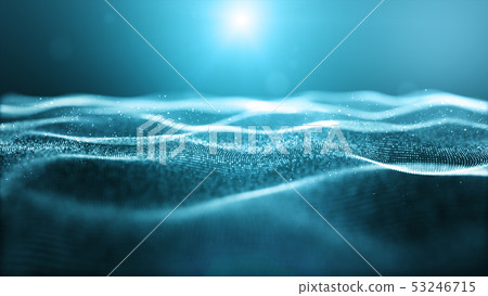 Abstract blue color digital particles wave with Abstract blue color digital particles wave with 53246715