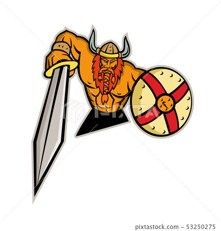 Viking Warrior Sword and Shield Mascot 53250275