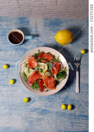 Salmon salad and coffee 53255168
