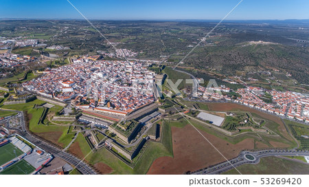 Aerial. Villa Elvas city filmed from the sky. 53269420