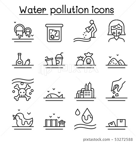 Water pollution icon set in thin line style Water pollution icon set in thin line style 53272588