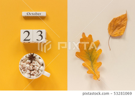 Autumn composition. Wooden calendar October 23, 53281069