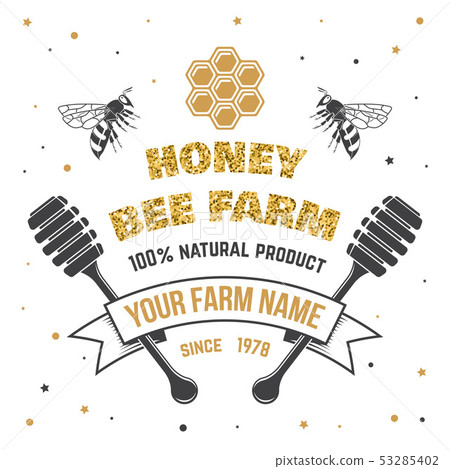 Honey farm badge. Vector. Concept for shirt, print, stamp or tee. Vintage typography design with bee Honey farm badge. Vector. Concept for shirt, print, stamp or tee. Vintage typography design with bee 53285402