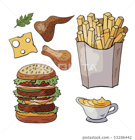 Set og hand drawn fast food elements. Vector Set og hand drawn fast food elements. Vector 53286442