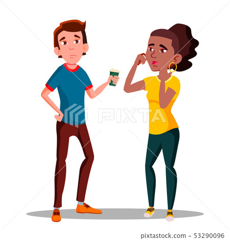 Sleepy Tired Characters Young Man And Girl Vector 53290096