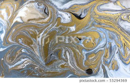 Blue marbling pattern. Golden marble liquid texture. Blue marbling pattern. Golden marble liquid texture. 53294369