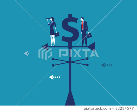 Business team standing on weather vane and Business team standing on weather vane and 53294577