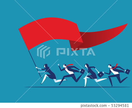 Business team holding flag and running to success. Business team holding flag and running to success. 53294581