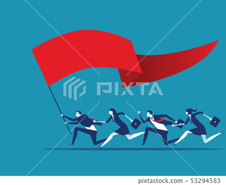 Business team holding flag and running to success. Business team holding flag and running to success. 53294583