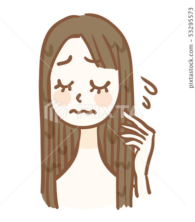 Woman who is worried about sticky hair 53295573