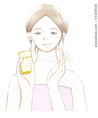Woman with sunscreen in hand UV protection Woman with sunscreen in hand UV protection 53309586