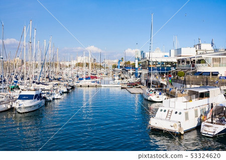 Port Vell in Barcelona, old harbor of Barcelona Port Vell in Barcelona, old harbor of Barcelona 53324620