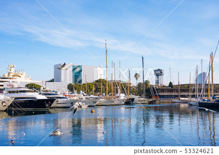 Port Vell in Barcelona, old harbor of Barcelona Port Vell in Barcelona, old harbor of Barcelona 53324621