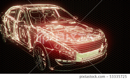 Holographic animation of 3D wireframe car model 53335725