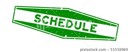 Grunge green schedule word hexagon rubber stamp 53338969