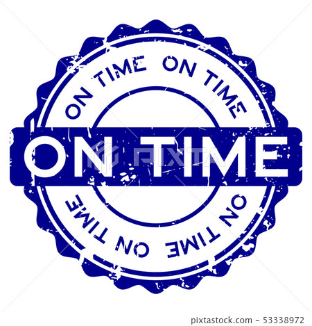 Grunge blue on time word round rubber seal stamp Grunge blue on time word round rubber seal stamp 53338972