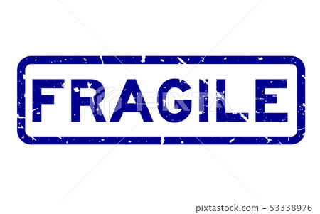 Grunge blue fragile word square rubber seal stamp 53338976
