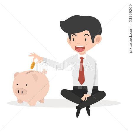 Business man putting coin a Piggy bank concept - Stock Illustration ...
