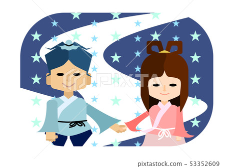 Illustration of Tanabata where Orihime and Hikoboshi are holding hands in the Milky Way Illustration of Tanabata where Orihime and Hikoboshi are holding hands in the Milky Way 53352609