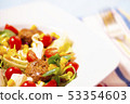 Colorful fresh vegetable salad with meatballs and corn seeds 53354603