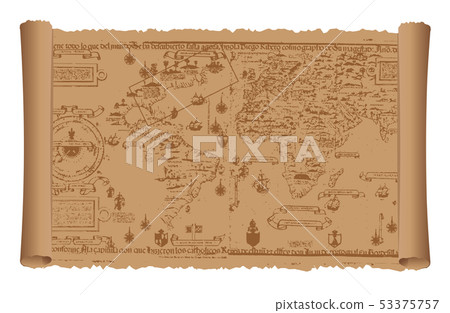 Old World Map Illustration (Battered Paper) 53375757