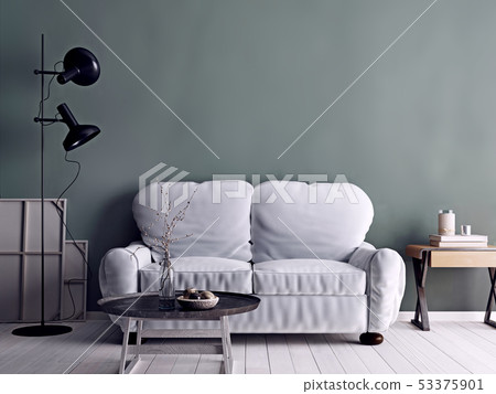Scandinavian style livingroom with fabric sofa. Scandinavian style livingroom with fabric sofa. 53375901