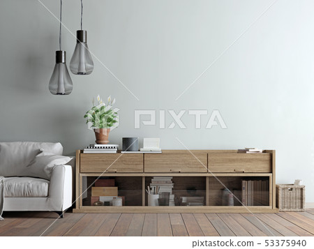 Living room with sofa, lamp and rack 53375940