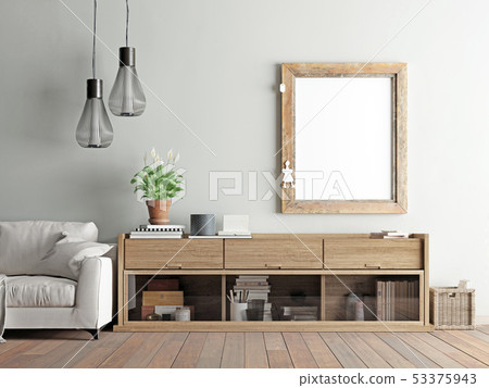 Mock up poster in living room with sofa, lamp and 53375943