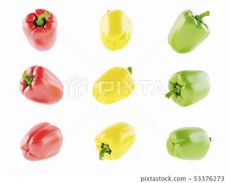 Set of three peppers. Yellow, red and green 53376273