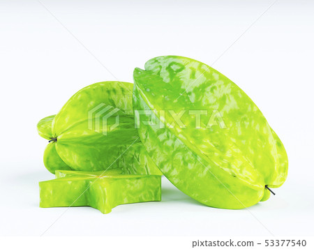 Green fruit of a carambola or starfruit 53377540