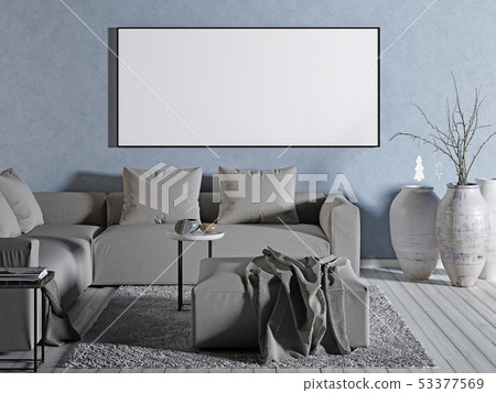 mock up poster blank on the blue wall. 53377569