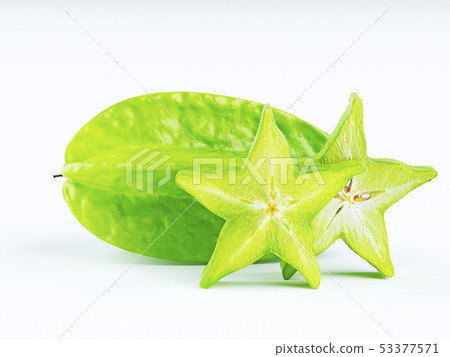 Green fruit of a carambola or starfruit 53377571