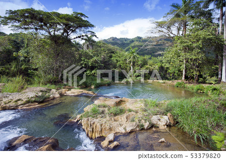 The river with stages in park of Soroa. Cuba. The river with stages in park of Soroa. Cuba. 53379820