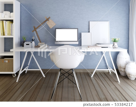 Hipster desktop with a mockup screen monitor. 53384217