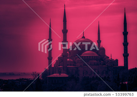 Minarets and domes of Blue Mosque with Bosporus Minarets and domes of Blue Mosque with Bosporus 53399763