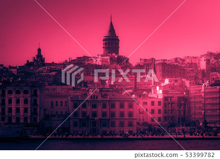 Istanbul cityscape in Turkey with Galata Tower, Istanbul cityscape in Turkey with Galata Tower, 53399782