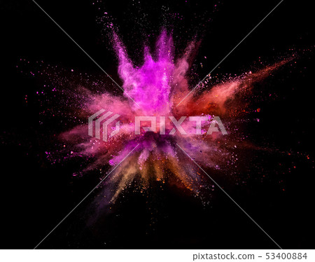 Colored powder explosion on black background. 53400884
